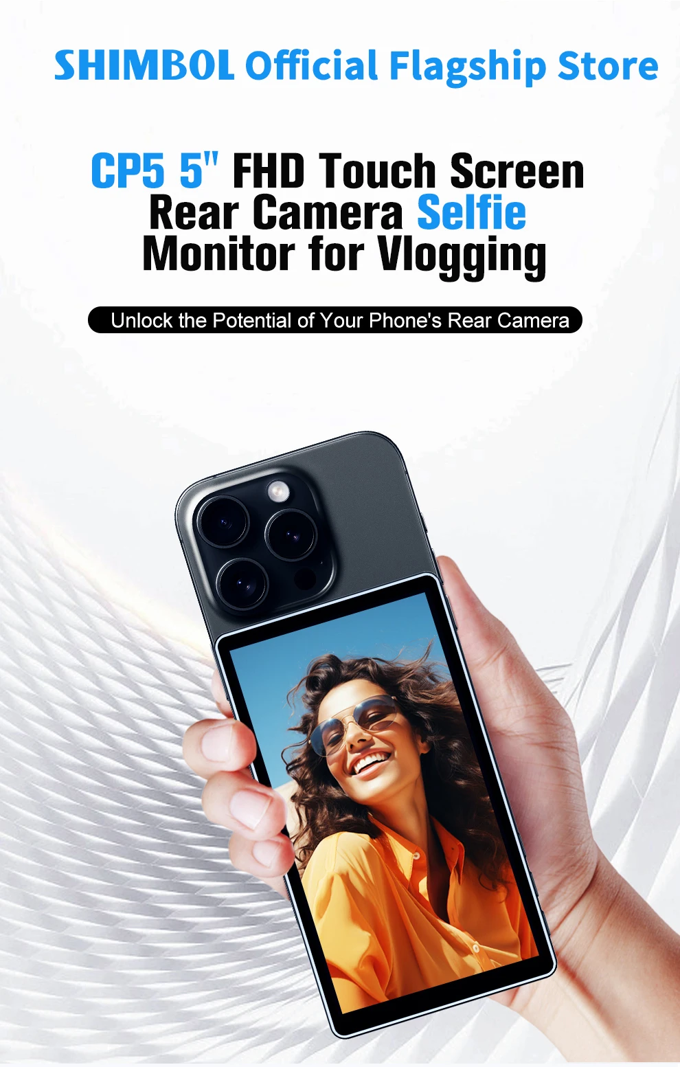 Shimbol CP5 1080p Full HD 5 ''tela sensível ao toque câmera traseira monitor selfie para transmissão ao vivo Vlog para compatível com iPhone Android