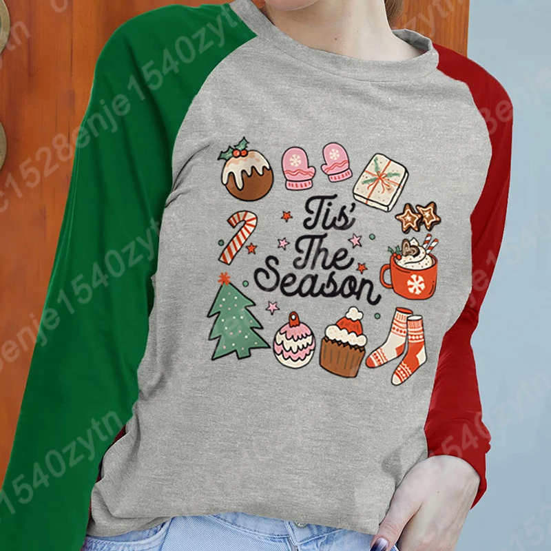 

Ladies Casual Long Sleeve Shirt Crew Neck Fashion Top Christmas Tis' The Season Print Pullover Women Soft Hot Selling Sweatshirt