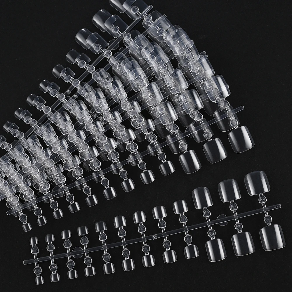 240개 정사각형 짧은 투명 소프트 젤 발가락 네일 팁 네일 연장용 미리 모양이 잡힌 광택 풀 커버 네일 팁 11가지 크기 *^