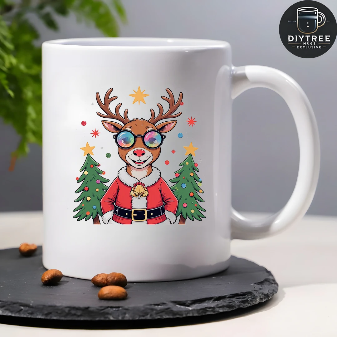 Tazza di Babbo Natale con renna da cartone animato da 11 once, tazza per bambini, tazza da caffè per l'home office, regalo di Natale indispensabile