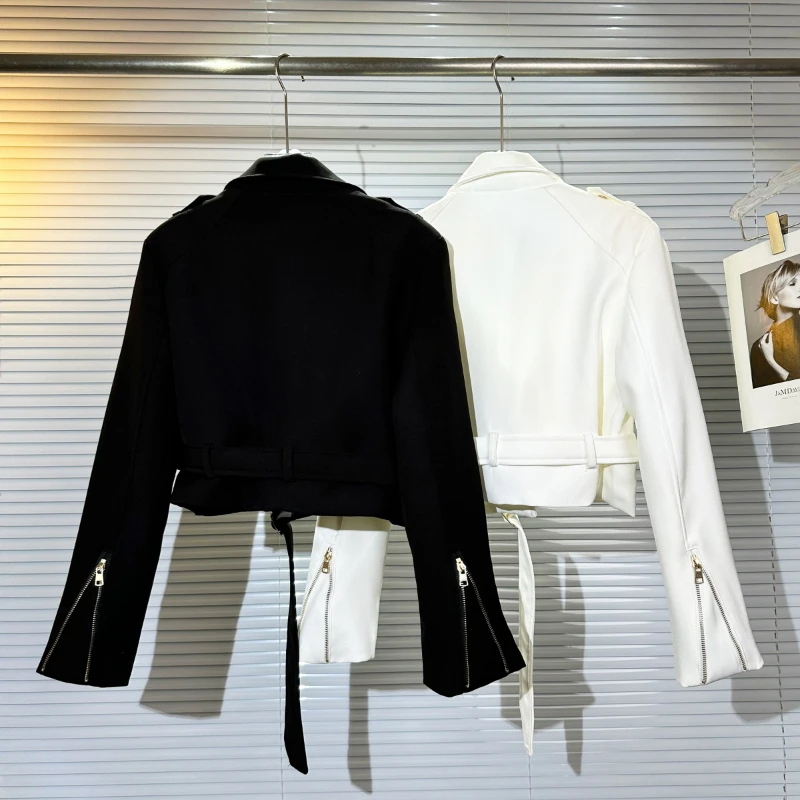 سترة دراجة نارية أنيقة بسحاب معدني على الطراز الكوري للنساء لربيع وخريف 2026 ملابس خارجية قصيرة بحزام متعدد الاستخدامات جديدة #6