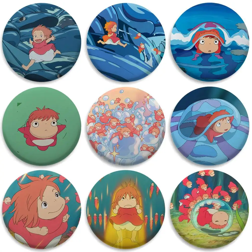 

Cute Cartoon P-PonyoS Badges Round Exquisite Badge Brooches Creative Pins For Clothes Hat Backpack Gift Accessories
