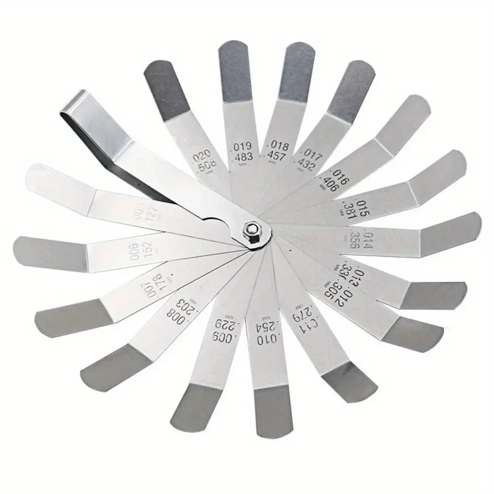 1 Set 16 Blades Feeler Gauge Metric 0.127-0.508mm Gap Filler Gauge Measurement Tool for Engine Valve Adjustment