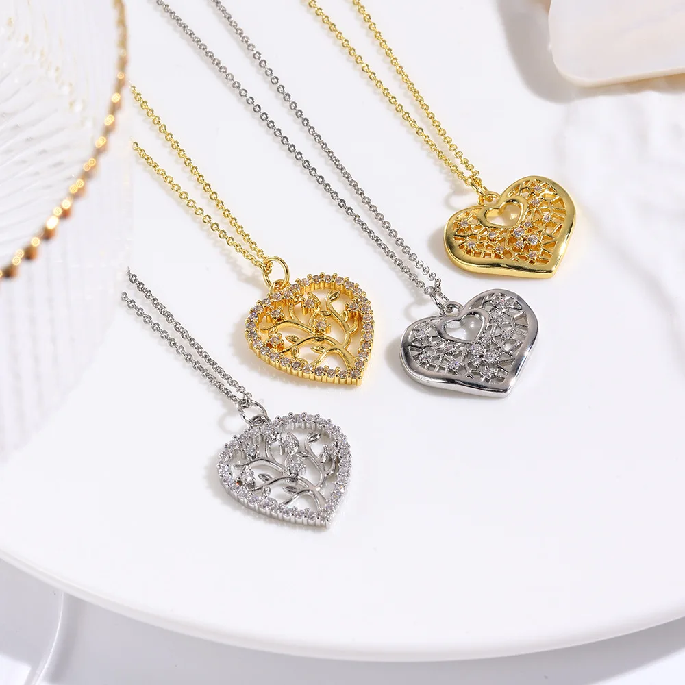 4 copper retro geometric hollow peach heart love tree pendant necklace suitable for DIY jewelry accessories materials