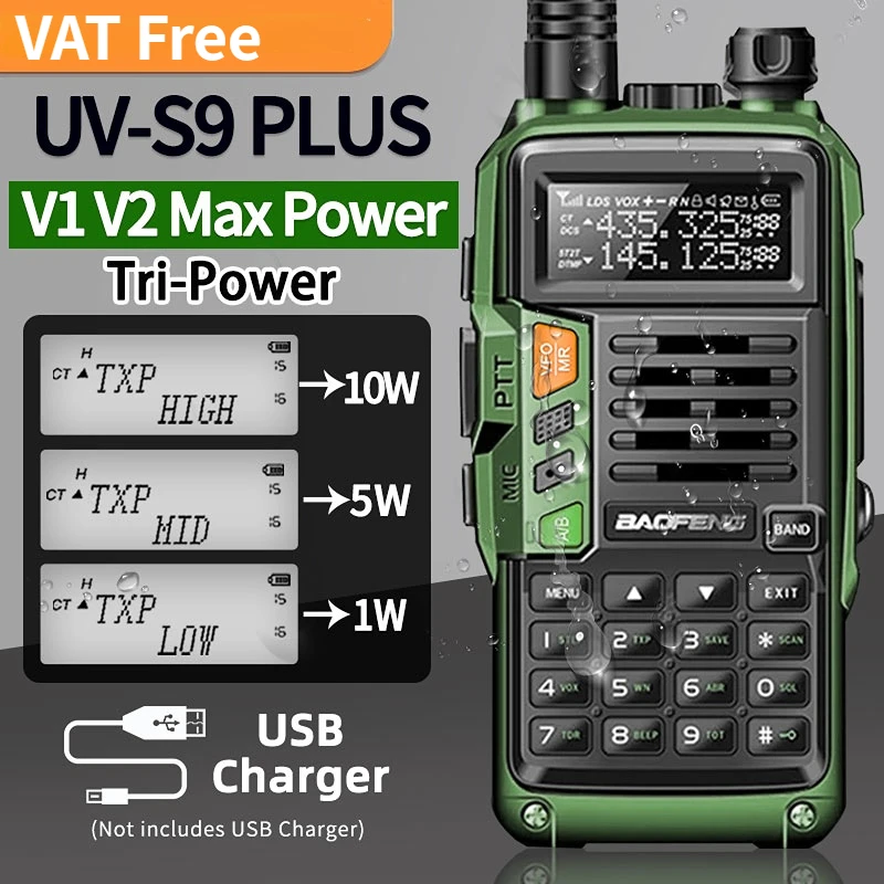 Baofeng UV-S9 artı V2 10W yüksek güçlü VHF/UHF uzun menzilli iki yönlü radyo Walkie Talkie CB Ham taşınabilir radyo UV-5R avcılık için