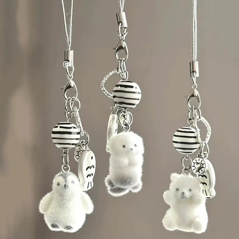 Fashionable Flocking Cartoon Keychain Cute Seal Penguin Polar Bear Pendant Bag Decoration Keyring Car Key Holder Keychains Gift view 5