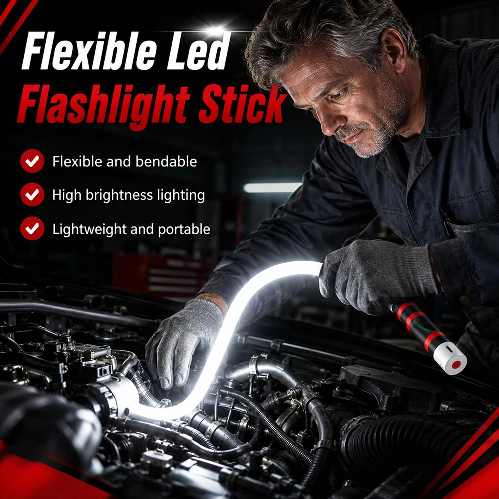 1-2Set Flexible Mechanic LED Work Light Stick 73cm Bendable Inspection Torch Waterproof Light for Auto Maintenance Narrow Areas