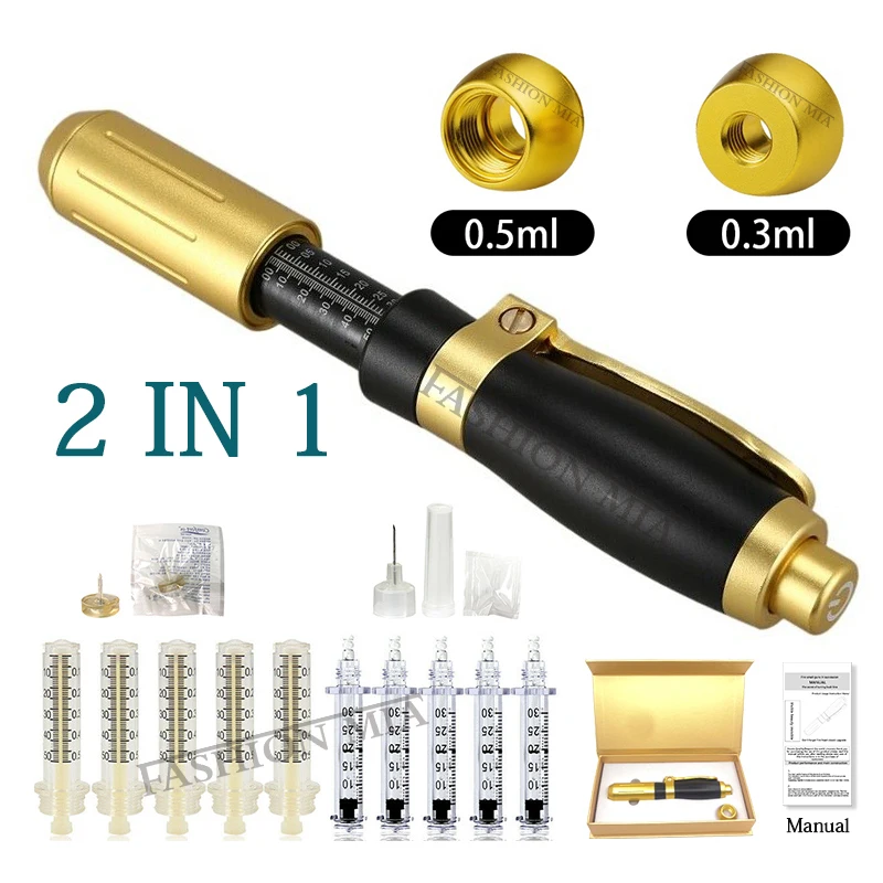 2 in 1 Lip Filler Injection Pen 0.3ml&0.5ml Head Gold Hyaluronic Pen For Chin Nose Derm Filling Lose Weight Serum Injection Gun