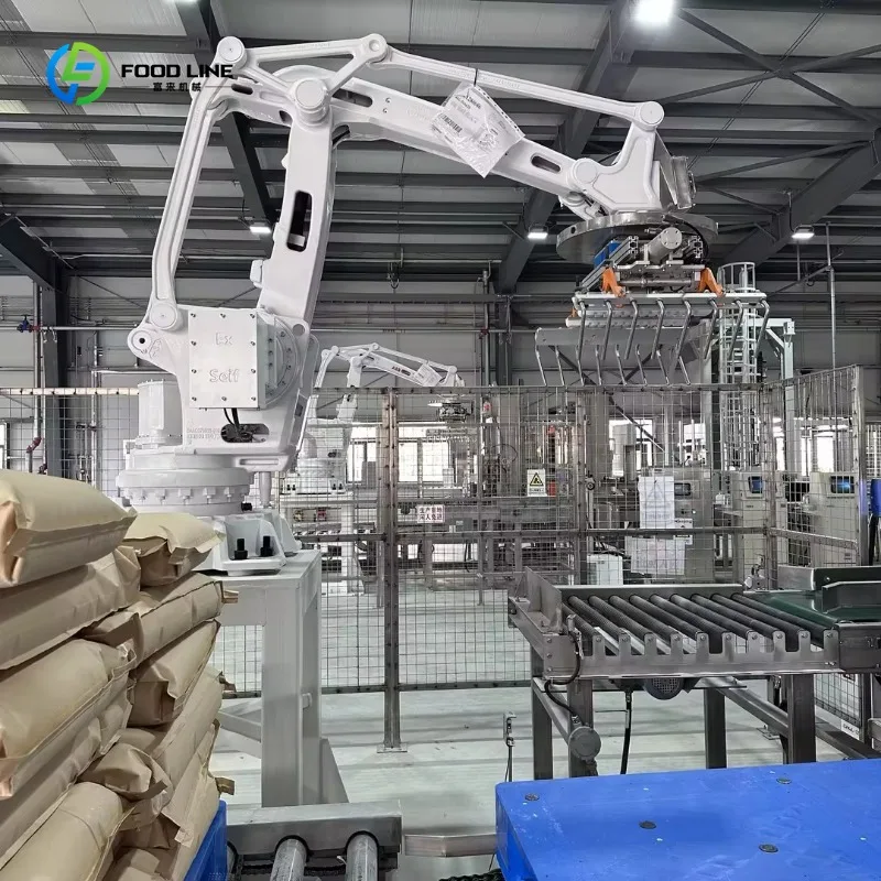 10-50kg Bag Palletizing System PLC Robot Pneumatic Drive 380V IP54 800Cy/H for Sack Filling Custom