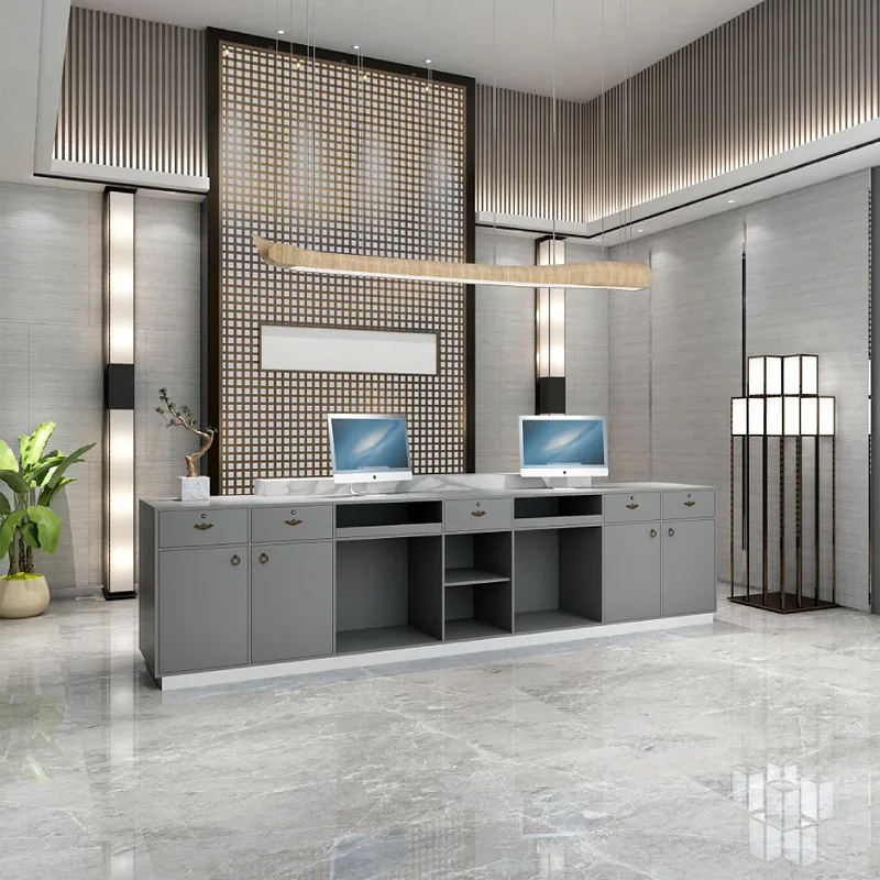 مكتب استقبال الصالون أثاث فاخر لمكاتب الكمبيوتر ذات التصميم الجمالي وعداد المتجر الأبيض تقف عداد تسجيل النقدية #4