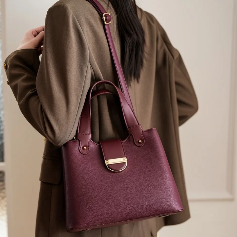 

Counter-Quality Sturdy Wear-Resistant Vegan Leather Handbag 3 Layer Top Handle Shoulder Crossbody Bag for Business Commute Sac