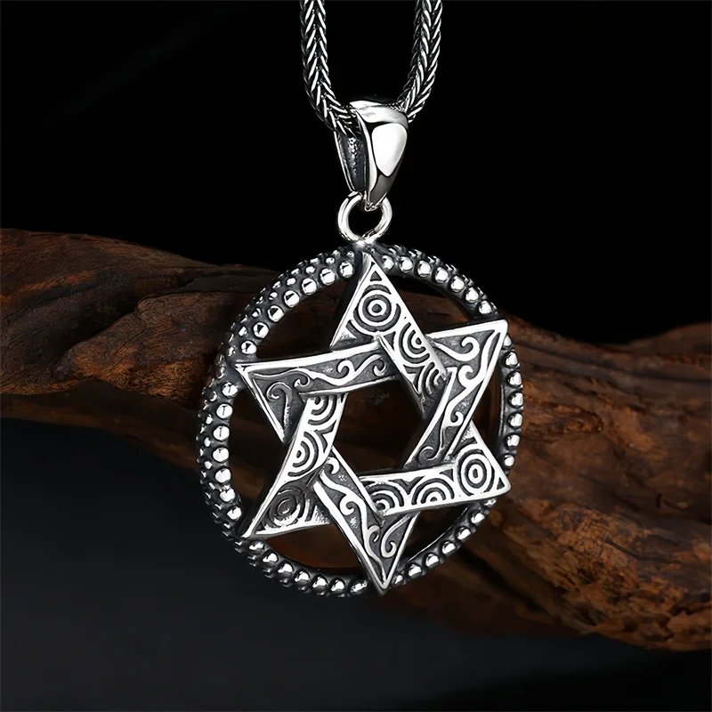 BOCAI New S925 Sterling Silver Charms Pendants for Men Women Antique Silver Six-pointed Stars Trendy Charm Fine Choice Jewelry
