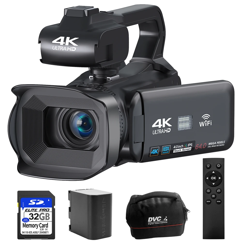 4K Video Camera 64MP Camcorder For Youtube Live Stream Rotate 4.0