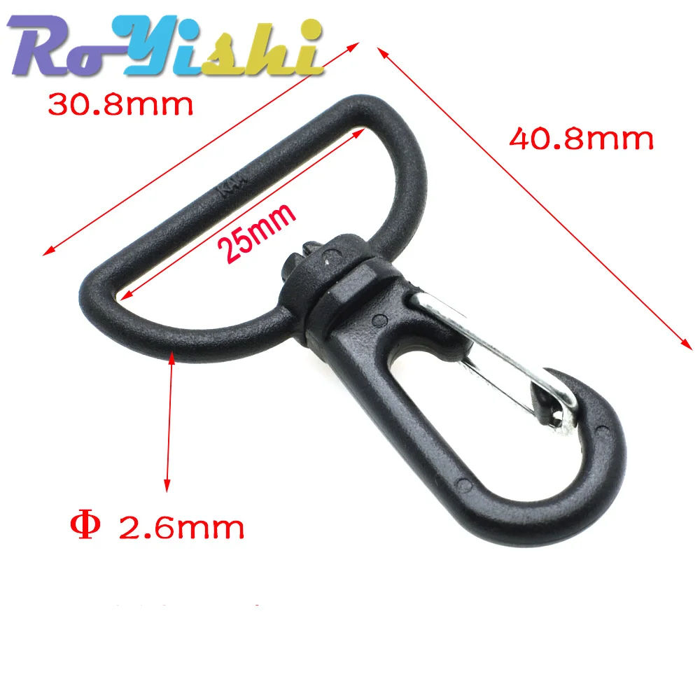 10 Pcs/Pack Plastic Black Rotating Swivel Snap Hook Buckle For Weave Paracord Lanyard Backpack Webbing Carabiner