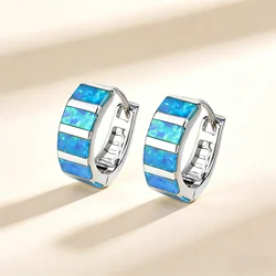 New Blue Opal Stripe Earrings Unique Design Round Minimalist Fashion Jewelry for Women Perfect for Anniversary and Couple Gifts