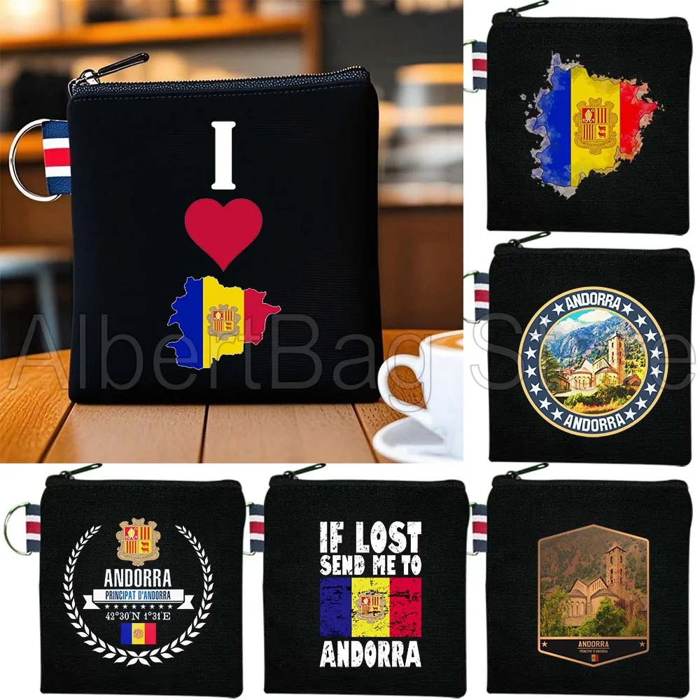 

Andorra Country Flag Map Canvas Coin Purse Bag Small Square Key Bag Travel Makeup Storage Card Bag Cotton Wallet Zipper Pouch
