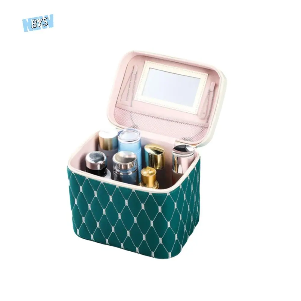

PU Leather Cosmetic Bag Large Capacity Anti-crush Cosmetic Storage Box Waterproof with Mirror Makeup Bag Makeup Artist
