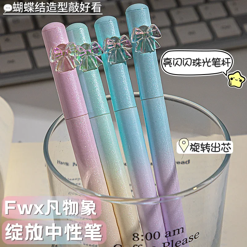 4Pcs/Pack Rotating Bow Gel Pen Quick-Drying Black Ink Smooth Writing Ballpoint Pens for School Office and Stationery Supplies