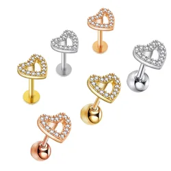 1pc Heart Zircon Lip Ring Labret Stud Earrings Ear Cartilage Piercing Tragus Helix Bar Stainless Steel Conch Body Jewelry
