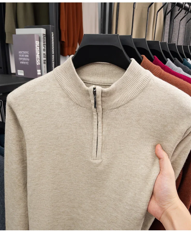 

American Zipper Collar Sweater Men's Autumn/Winter Trendy Interior Straightening Sweater Casual Men's Bottom Knitted Sweater