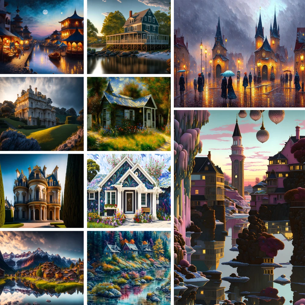 Fantasy Landscape Villa Paint By Numbers Package Acrylic Paints 40*50 Canvas Painting Loft Wall Picture For Adults For Drawing