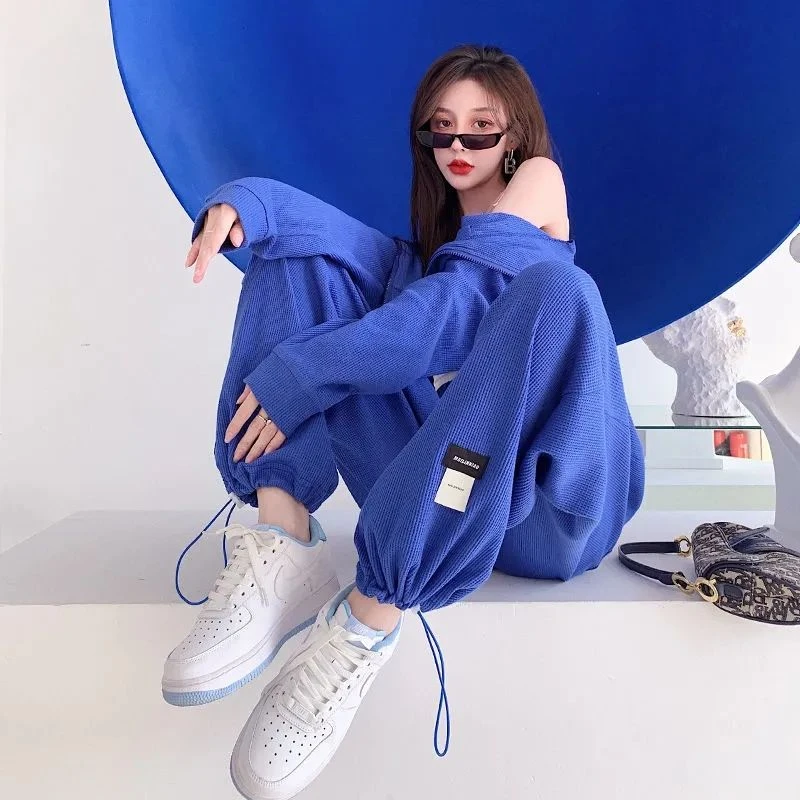 

Casual Hooded Jacket And Pants Set for Women American Style Spring Autumn Sports Retro Short Coat Two Piece Set Trendy