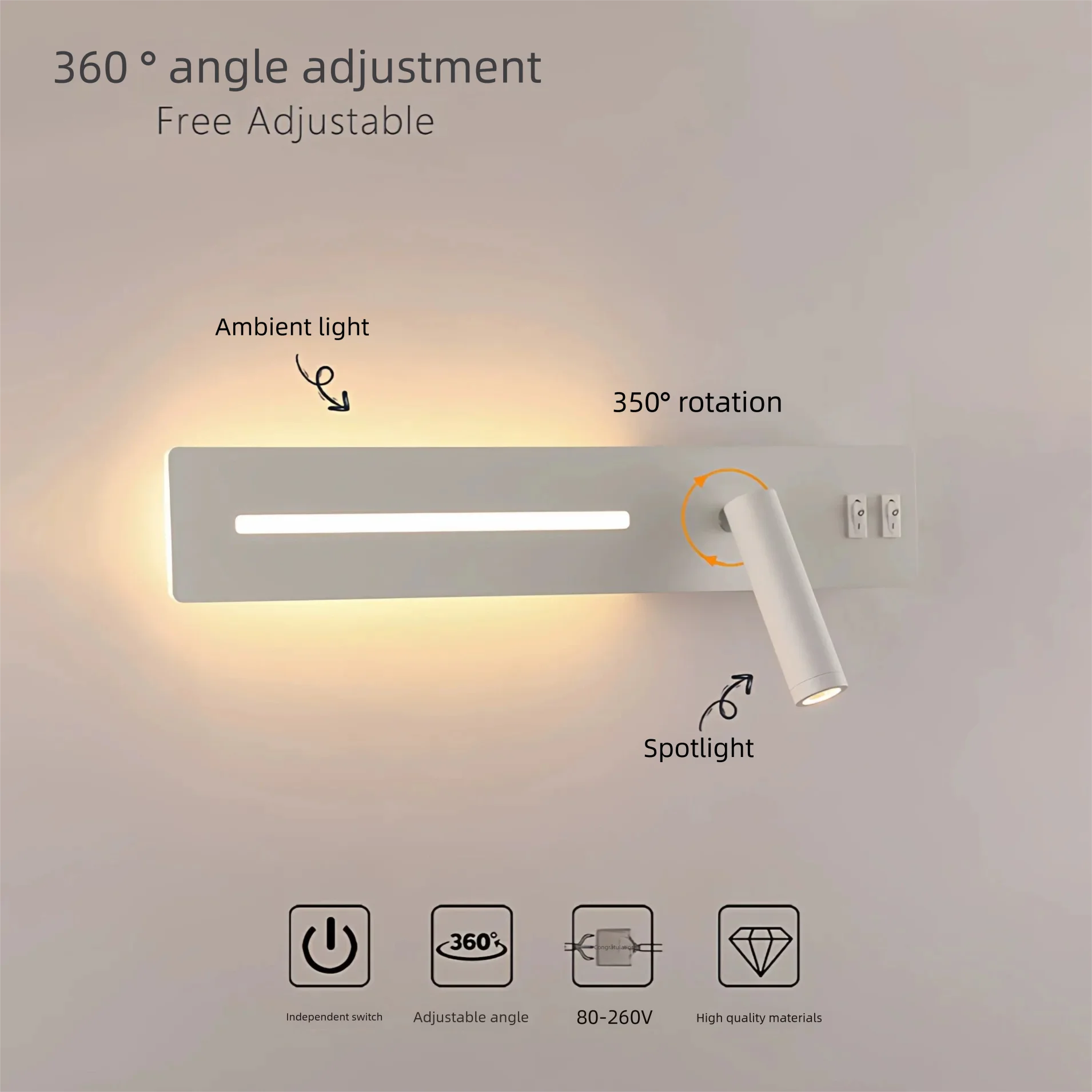 Simple Bedside Wall LampAC90-260V Dual Light Sources with Dual Switches for Reading Bedroom Hotel Room Living Room Wall Lighting