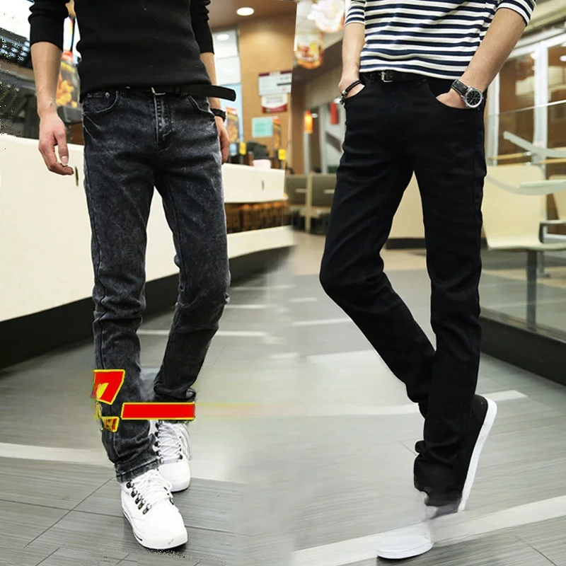 Black Slim Fit Jeans Men's Fashion Trend Youth Spring Autumn Cotton Denim mid Waist Zipper Casual Long Pants Straight Leg