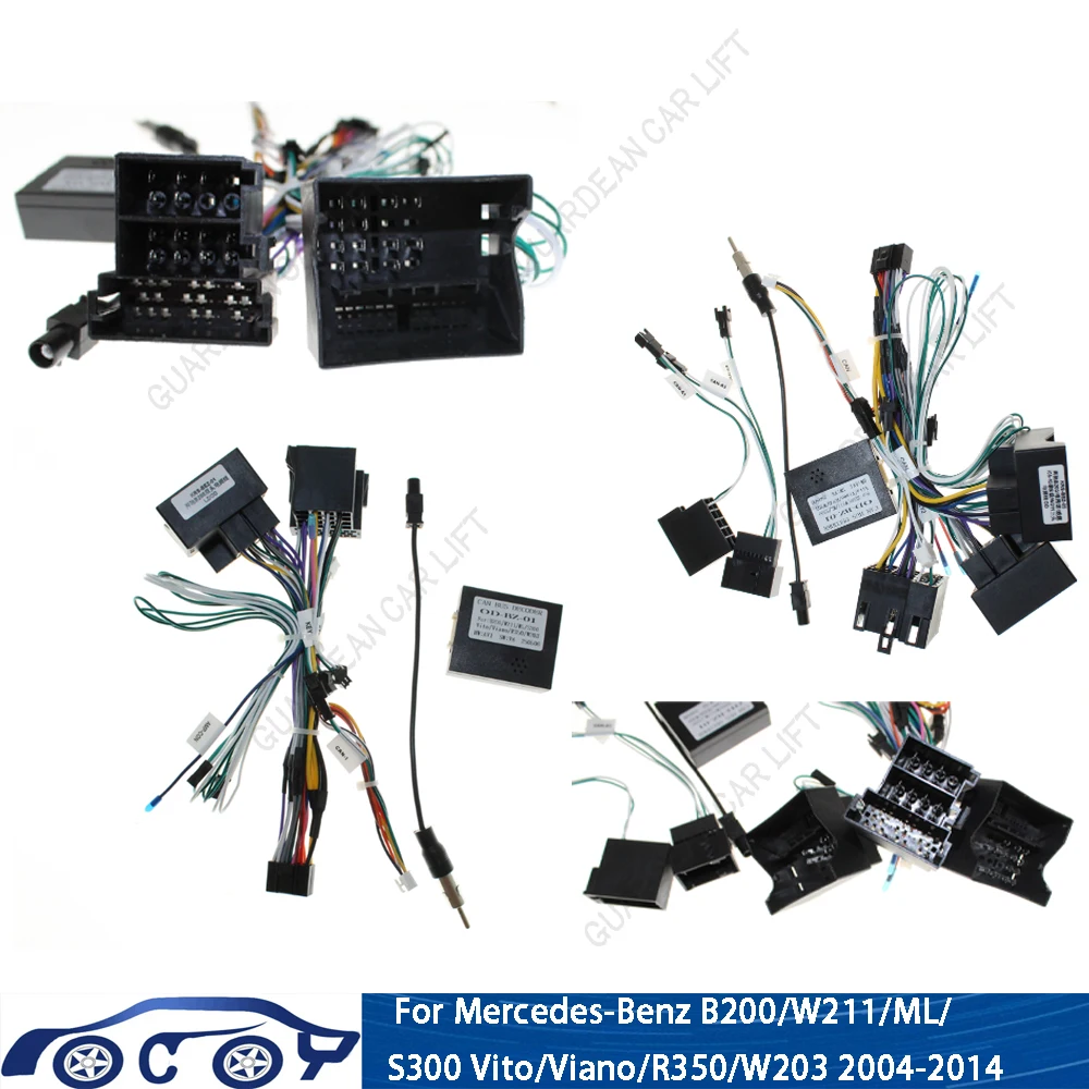 16Pin Car Radio Wiring Harness Adapter Android Cable CANBUS For Mercedes-Benz B200/W211/ML/S300Vito/Viano/R350/W203 2004-2014