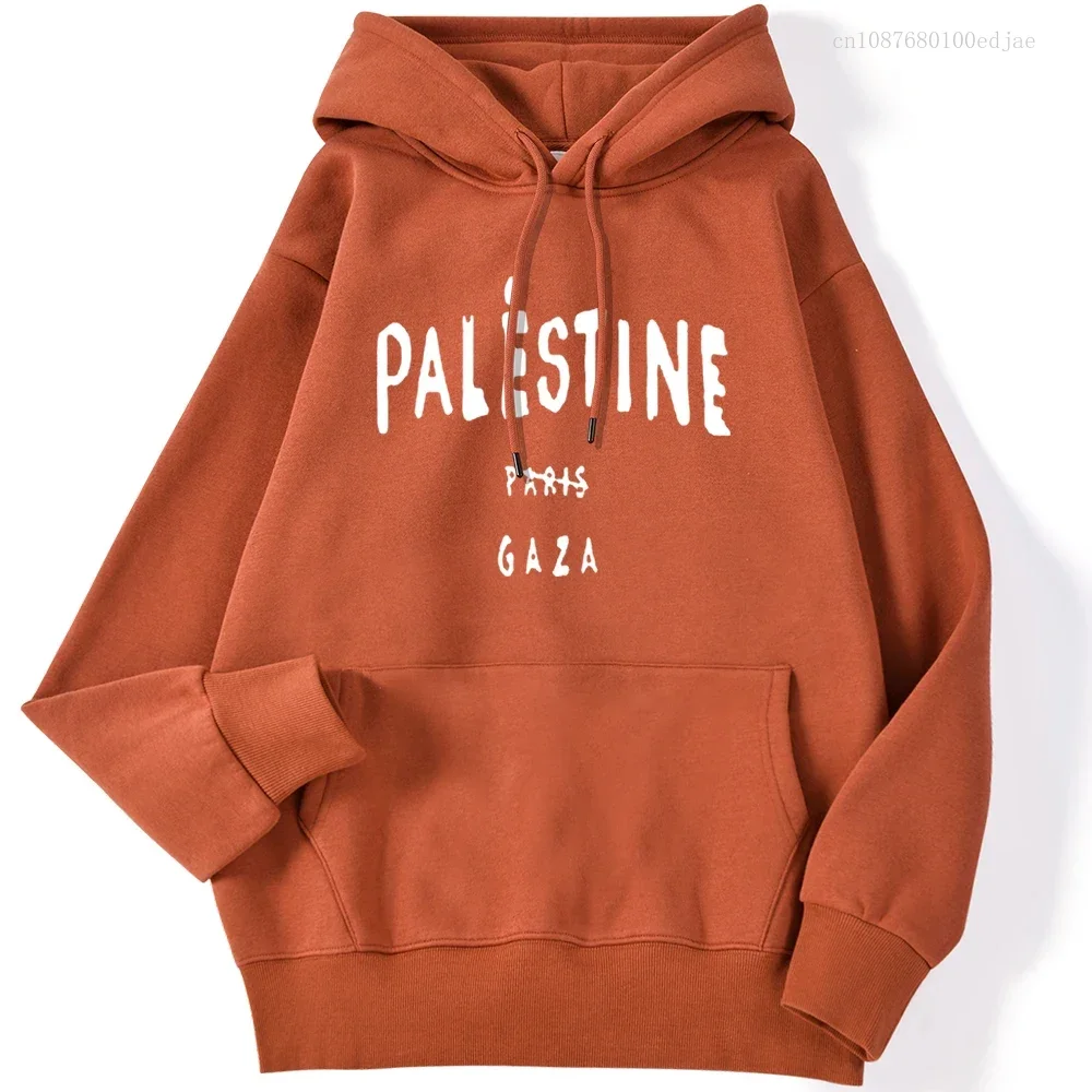 Winter Woman Hoodies Palestine Gaza Letter Printed Pullovers Breathable Loose Warm Pocket Sweatshirts Casual Ladies Streetwears