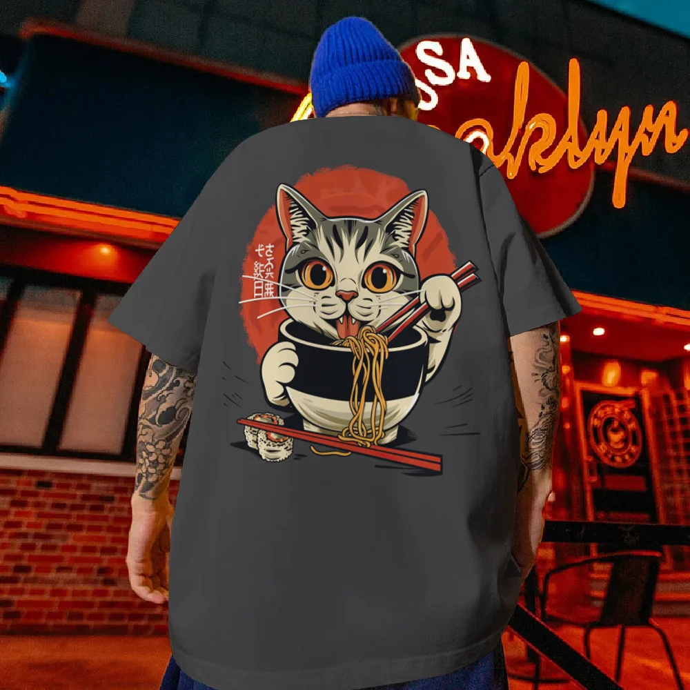 2024 New 3d Japanese Cat Printed Men's T-Shirt Summer Casual Man Clothing Loose Oversized T-Shirt For Men Street Fashion Tee Top