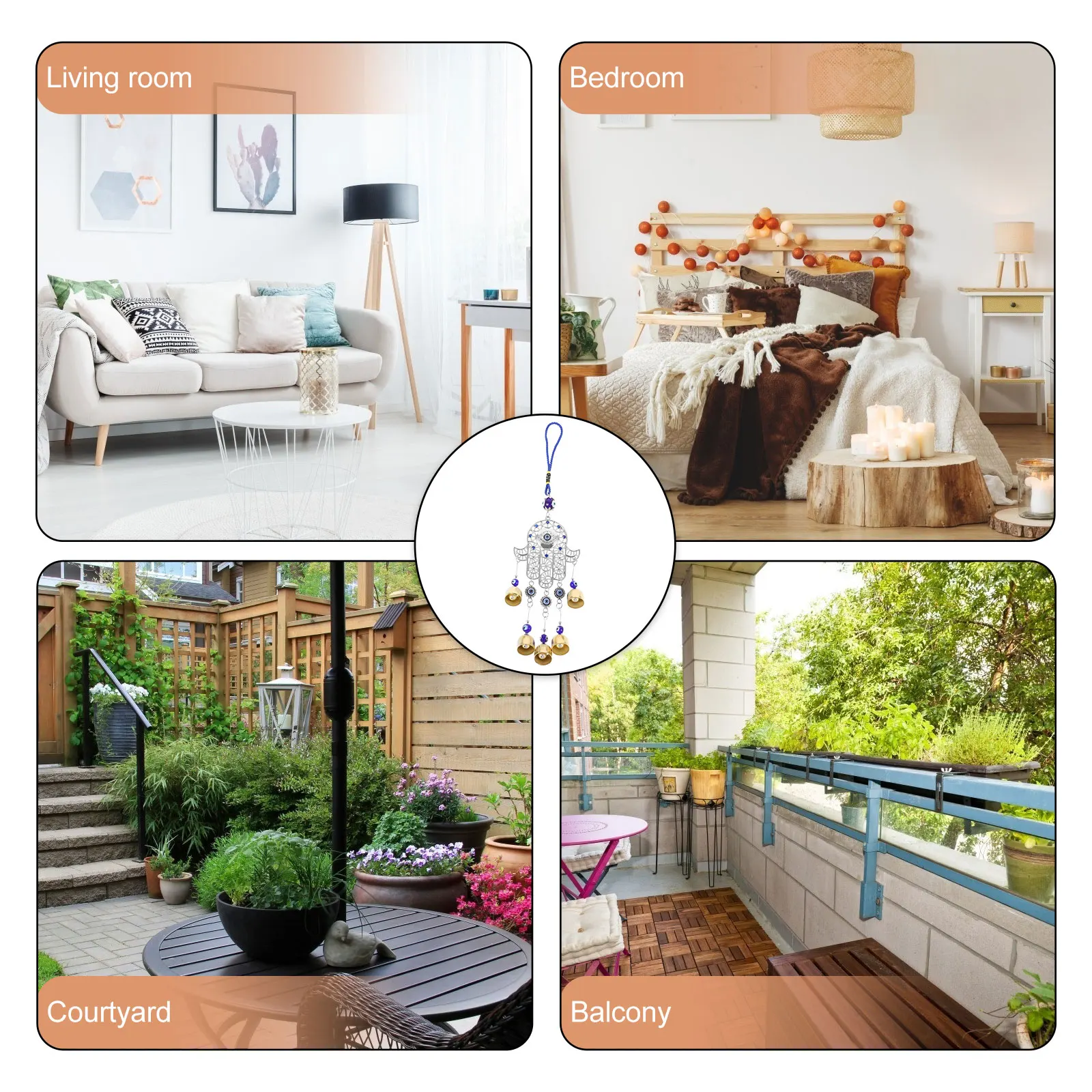 

Evil Eye Wind Chime Blue Metal Wind Bell Hanging Decor For Home Outdoor Garden Balcony Car Wall Hanging Evil Eye Windchime