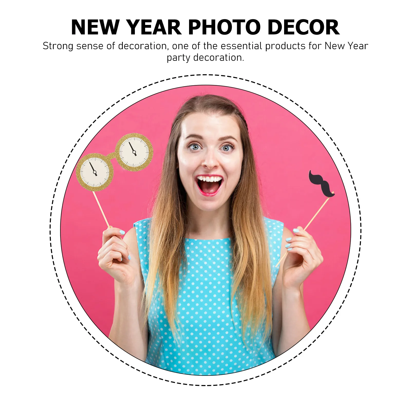 

1Set New Year Photo Props Supplies Glitter Hats Beards Festive Decorations New Year Photo Props