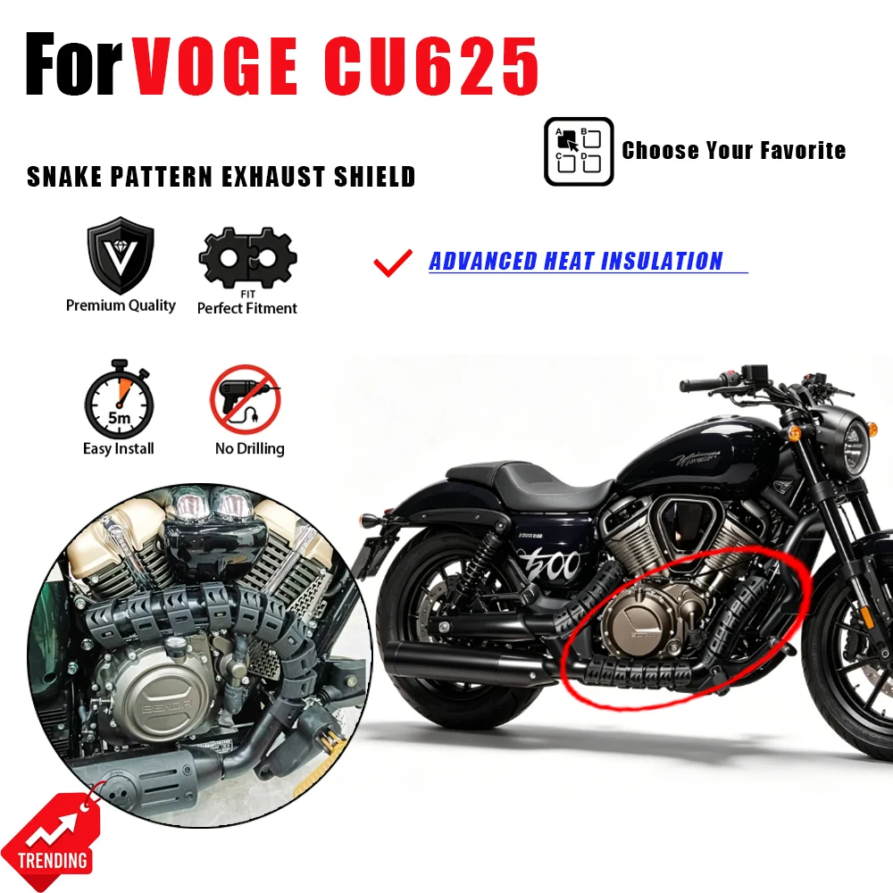 For VOGE CU625 Durable Snake Pattern Exhaust Outer Shield Anti Burn Guard Accesorios Moto Protector Calor Escape Parts
