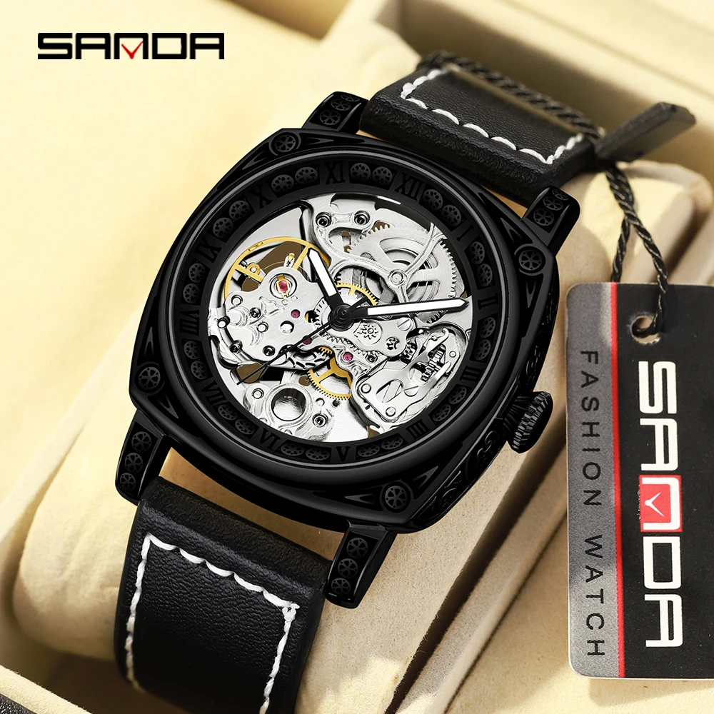 Sanda 2024 New Watch Men\'s Hollow Mechanical Watch Fashion 7013 Fully Automatic Mechanical Watch Men\'s Waterproof Watch