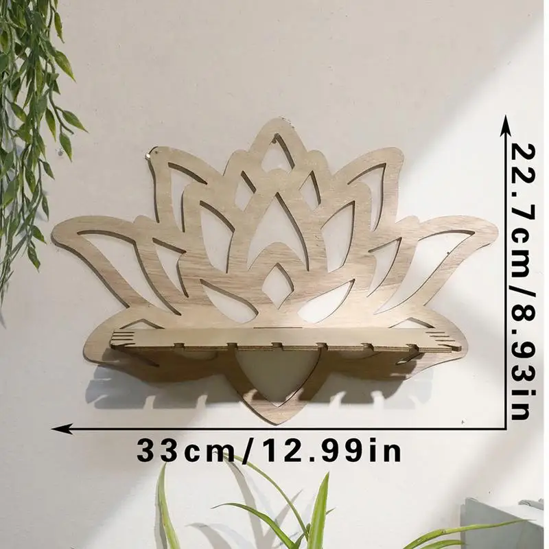 Bloemvormige wandplank houten kristallen plank uitgehold muurdecoratie voor slaapkamer woonkamer badkamer ophangbare plank voor kaars