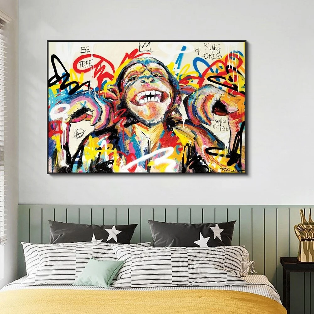 

Hand Painted Oil Painting Abstract Portrait Wall Art Hand painted-Laughing Monkey Oil Paintings Canvas Wall Graffiti Decoration