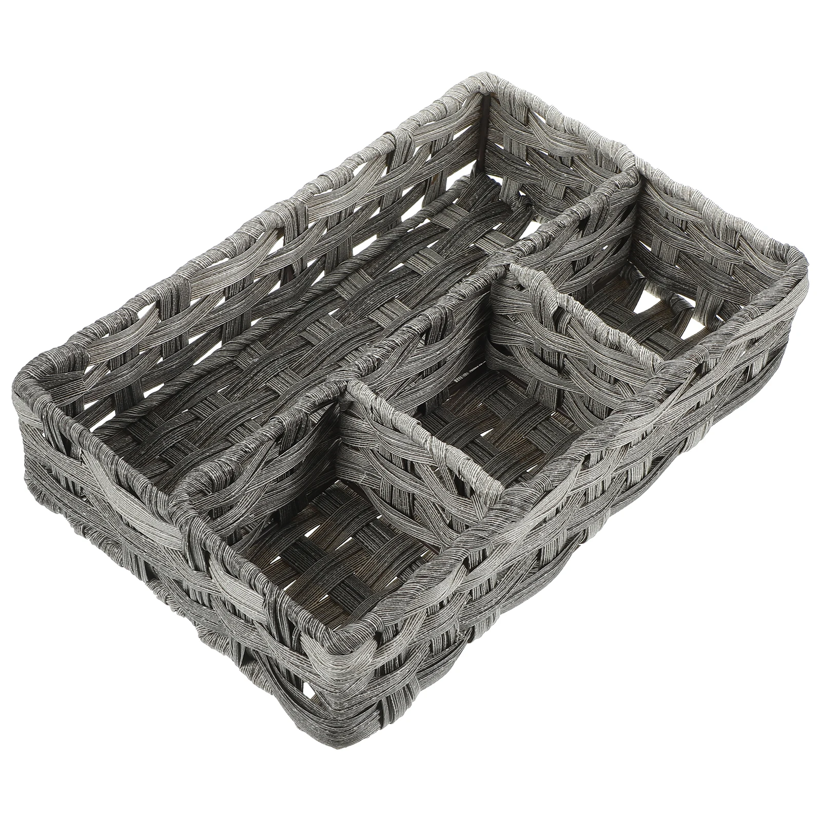 Rattan Storage Box Large Capacity Waterproof Desktop Organizer with Metal Frame Grey Household Table Accessories Makeup
