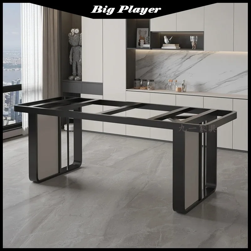 ضوء فاخر طاولة رخامية الساق قوس روك بلاطة القدم الفولاذ المقاوم للصدأ الطعام مقعد وحيد الشاي طاولة حجرية فاخرة L #3