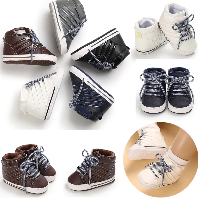 Spring  Autumn 0-18Months Walking Baby Shoes Fashion Stripe Leather Boots Soft Sole Newborn Kids Boys Girls Baptismal Sneakers