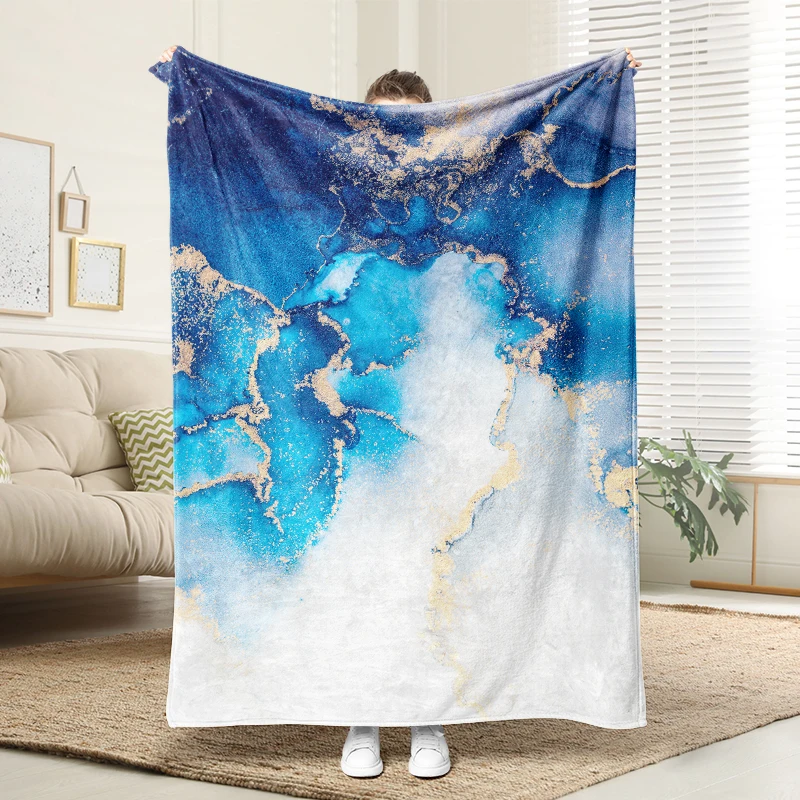 

Blue White Gold Marble Flannel Blanket Soft Plush Cozy Sofa Bed Decor Gift