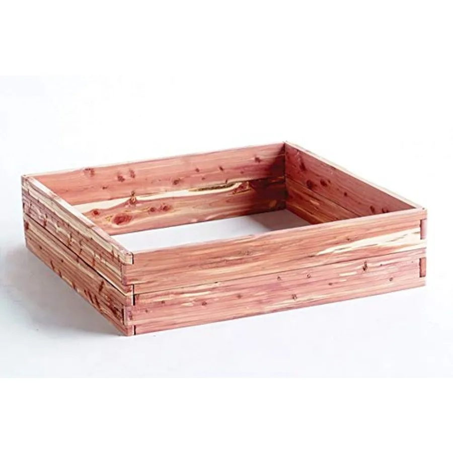 Raised garden bed kit for outdoor use, red cedar wood, natural red color, customizable 28 sq ft size 64 x 64,USA made, rot-resi