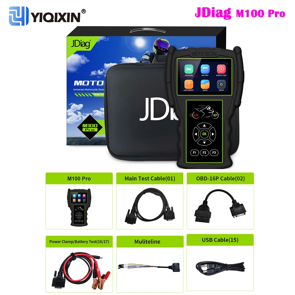 

YIQIXIN JDiag Motorcycle Diagnostic Tool Universal Motorbike Scanner 2in1 M100 PRO Motor Scan Battery Tester Professional OBD2