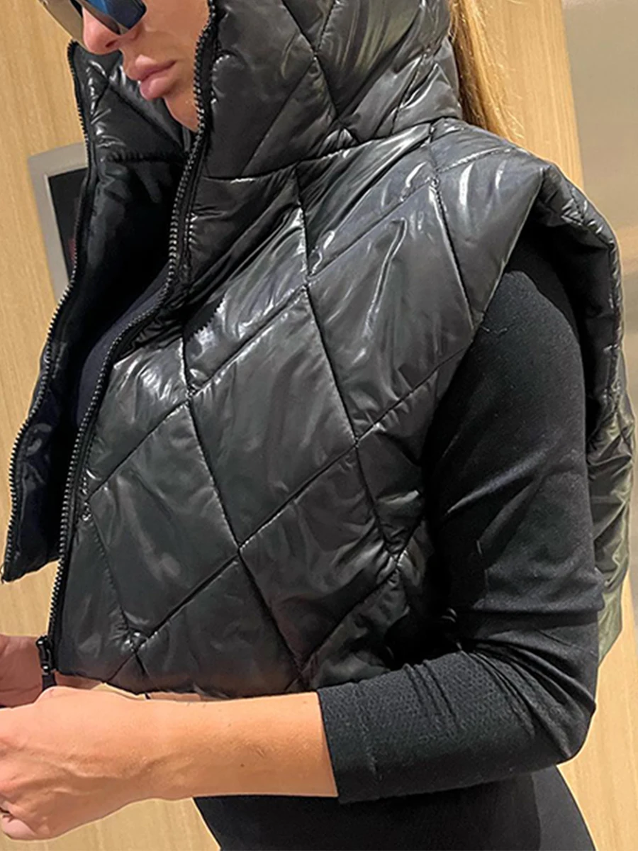 Women s Winter Crop Puffer Vest Stand Collar Lightweight Sleeveless Warm Jacket Outerwear Padded Gilet