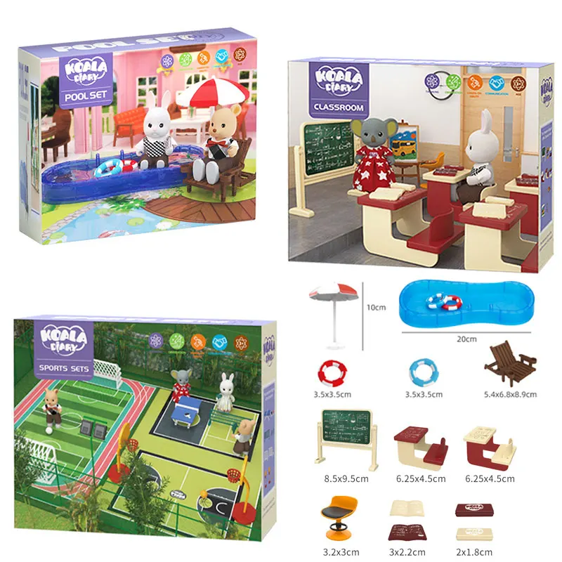 

Koala Diary Dollhouse Home Pretend Toys1:12 Dollhouse Miniature Simulation Classroom Pool Set Scene Accessories Girl Pretend Toy