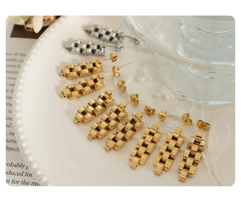 Uhr Kette Ohrringe Schmuck Edelstahl Ohrringe Kreative Schmuck Damen Mode Zubehör Persönlichkeit Trend Großhandel – Detail 7