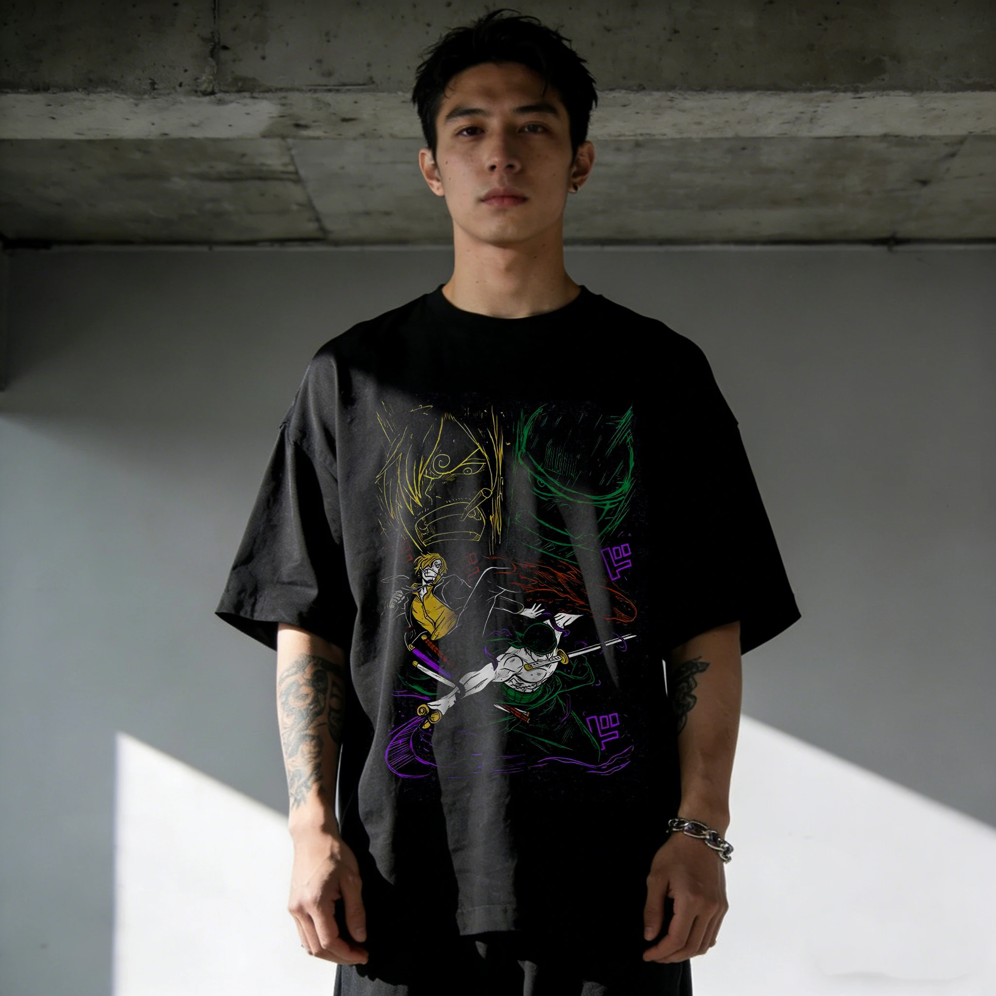 تي شيرت قطني للرجال والنساء من قطعة واحدة تي شيرت رورونوا زورو صيفي أنيمي تي شيرت 2026 صيفي بأكمام قصيرة ملابس هاراجوكو Y2K ملابس الشارع الشهير