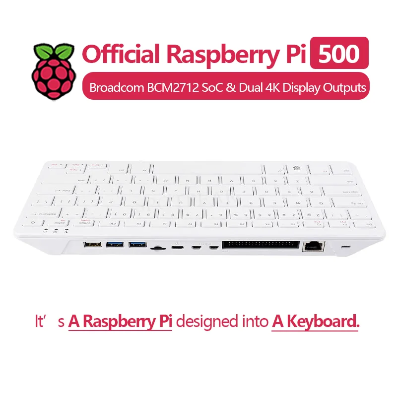 Оригинальный Raspberry Pi 500 / 500+, с двумя выходами 4K, поддержкой Wi-Fi/Bluetooth, программируемой RGB-подсветкой