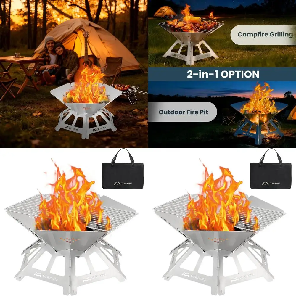 

Портативная уличная печь-костровище 21-в-1 со складной конструкцией, из нержавеющей стали, с грилем для угля и сумкой для хранения — идеально подходит для сжигания дров