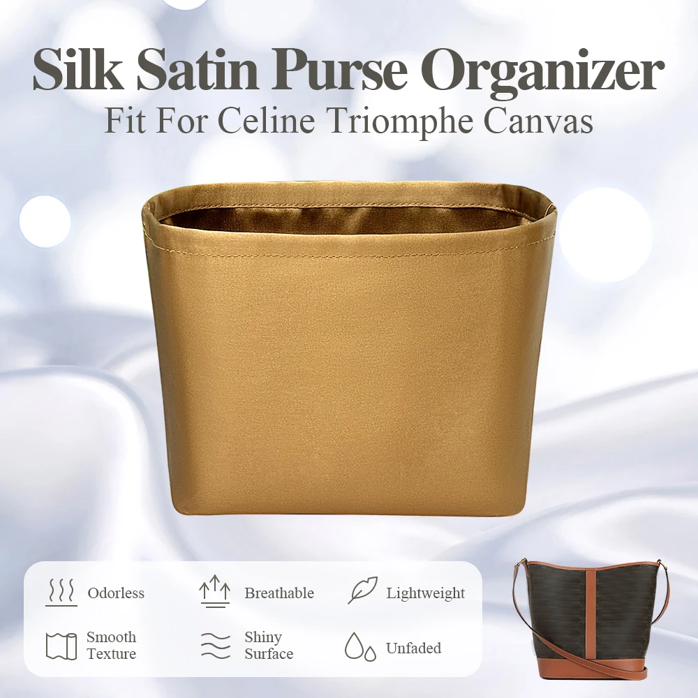 Silk Satin Purse Organizer Insert Fit for Celine Triomphe Canvas Bucket Bag Cosmetics Inside Storage Bag Inner Liner Bag In Bag